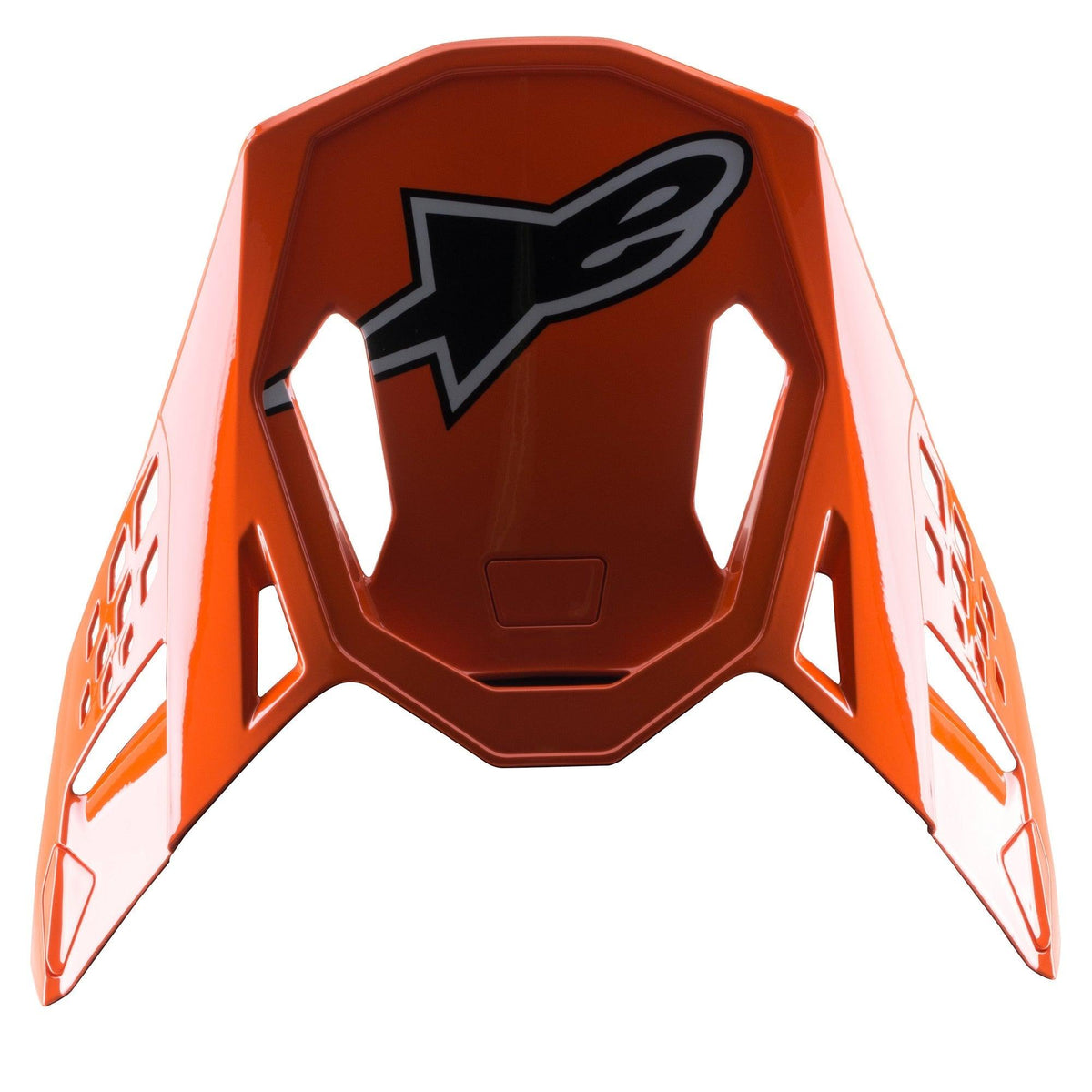 Alpinestars S-M8 Factory vizier, vervangende motorcross helmklep, glanzend oranje met zwart en grijs Astar-logo, klik-accessoire voor off-road racen