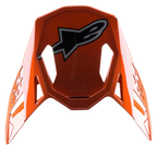 Alpinestars S-M8 Factory vizier, motocross helmaccessoire, glanzend oranje met groot zwart-wit Alpinestars-logo, aerodynamische ventilatie-uitsparingen, vervangende klep voor Supertech M8-helmen