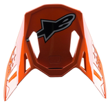 Alpinestars S-M8 Factory Visor, Motocross Helmet Accessory, Glossy Orange with large black and white Alpinestars logo, aerodynamic ventilation cutouts, replacement peak for Supertech M8 helmets