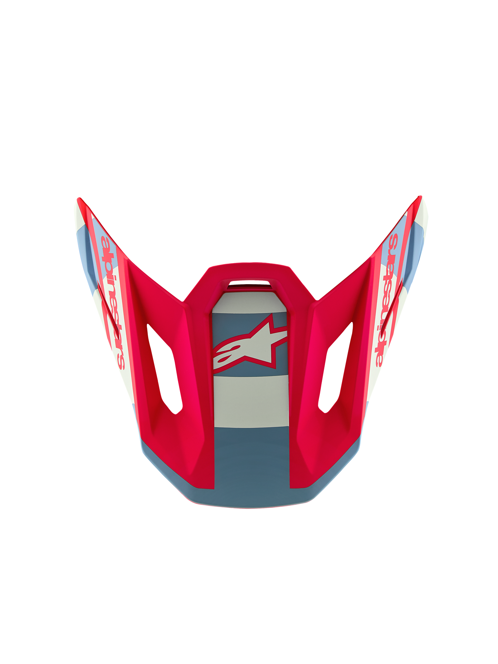 S-M7 Beast Coast Beperkte Oplage vizier in rood en blauw met wit Alpinestars-logo, officieel reserveonderdeel.
