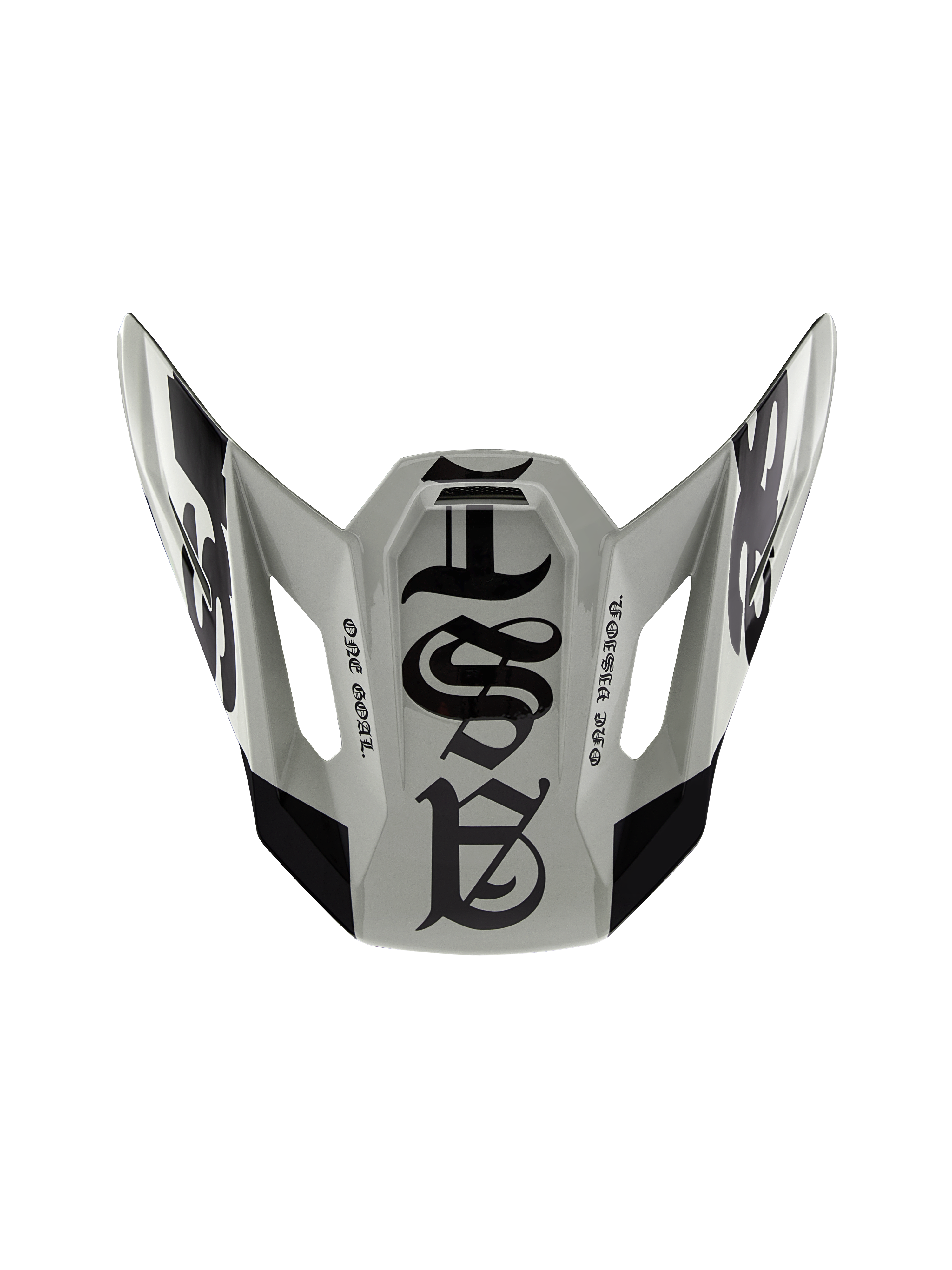 Alpinestars Limited Edition S-M7 Wolf Dust Vizier 22.06, vervangende klep voor motorcrosshelm, Dune en zwart glanzend, met graphics in gotische stijl en de tekst 'ONE GOAL' 'ONE VISION', aerodynamisch ontwerp voor off-road racen