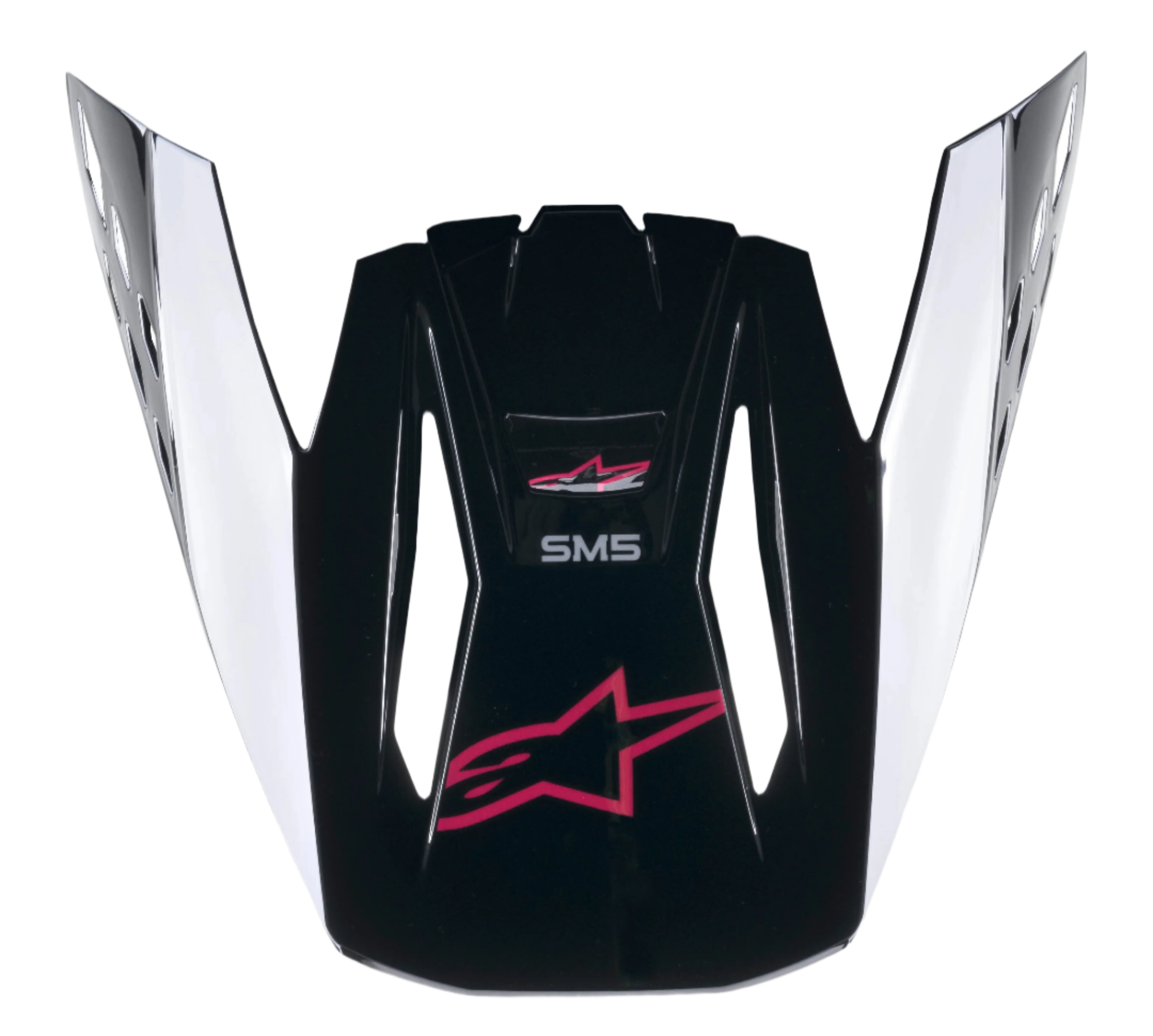 Alpinestars S-M5 Compass vizier, motocross helmklep, Black Diva Pink Glossy, met een roze Astars-logo en witte zij-accenten, vervangend vizier voor Supertech M5 off-road helmen