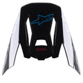 Alpinestars S-M5 Bond vizier, vervangend vizier voor motorcrosshelm, zwart cyaan glanzend, voorzien van een blauw Alpinestars sterlogo en witte zijpanelen met 'ASTARS' tekst, ontworpen voor off-road racen