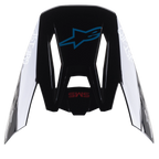 Alpinestars S-M5 Bond helmvizier, vervangende klep voor motorcrosshelmen, Zwart Cyan Glanzend met witte Astars-branding aan de zijkanten, bovenaanzicht met blauw sterlogo en rode SM5-tekst