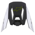 Alpinestars S-M5 Bond Vizier, vervangende helmklep, Silver Yellow Fluo Glossy, centraal geel fluo sterlogo, SM5-tekst, witte zijpanelen met ASTARS-branding, glanzende afwerking voor motorcross-bescherming