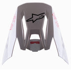 Alpinestars S-M5 Bond White Red Glossy vizier, vervangende motorcross helmklep, glanzend wit met rode ASTARS- en SM5-branding, zwart sterlogo, aerodynamisch ontwerp voor off-road racing