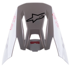 Alpinestars S-M5 Bond White Red Glossy vizier, vervangende motorcross helmklep, voorzien van een glanzend witte afwerking met rode 'SM5' en 'ASTARS' branding, centraal zwart sterlogo, klikaccessoire voor off-road race-uitrusting
