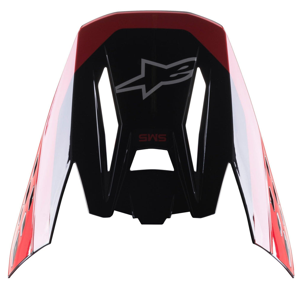 Alpinestars S-M5 Beam Vizier, motorcross helmaccessoire, glanzend zwart en rood, met een grijs sterlogo en rode SM5-branding, vervangend vizier voor off-road race-uitrusting