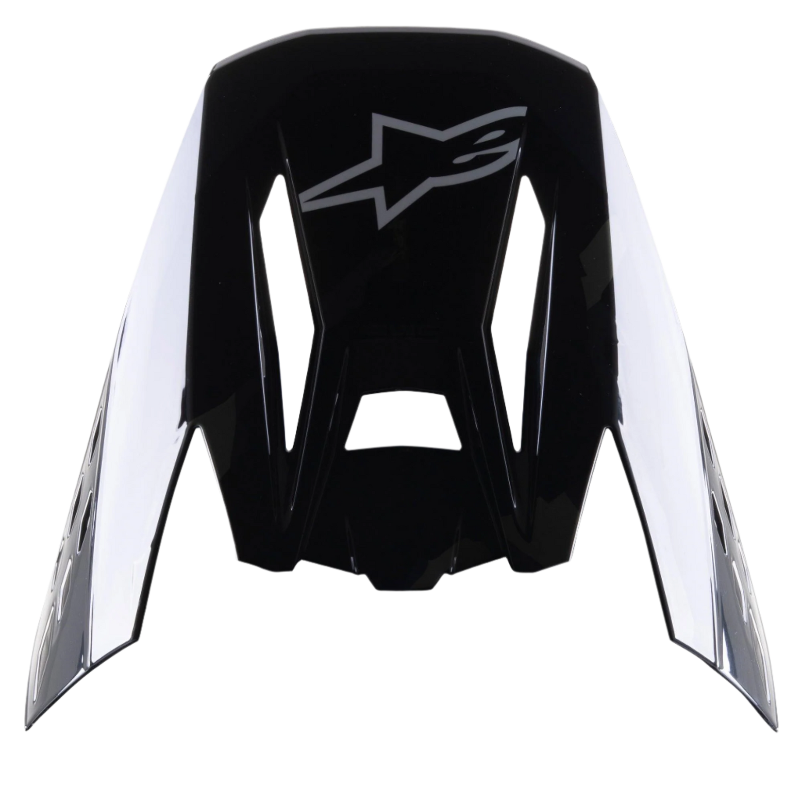 Alpinestars S-M5 Rover vizier, motocross helm accessoire, Black Anthracite Camo Glossy, glanzende zwarte afwerking met grijs ster-logo, aerodynamisch ontwerp met uitsparingen voor luchtstroom
