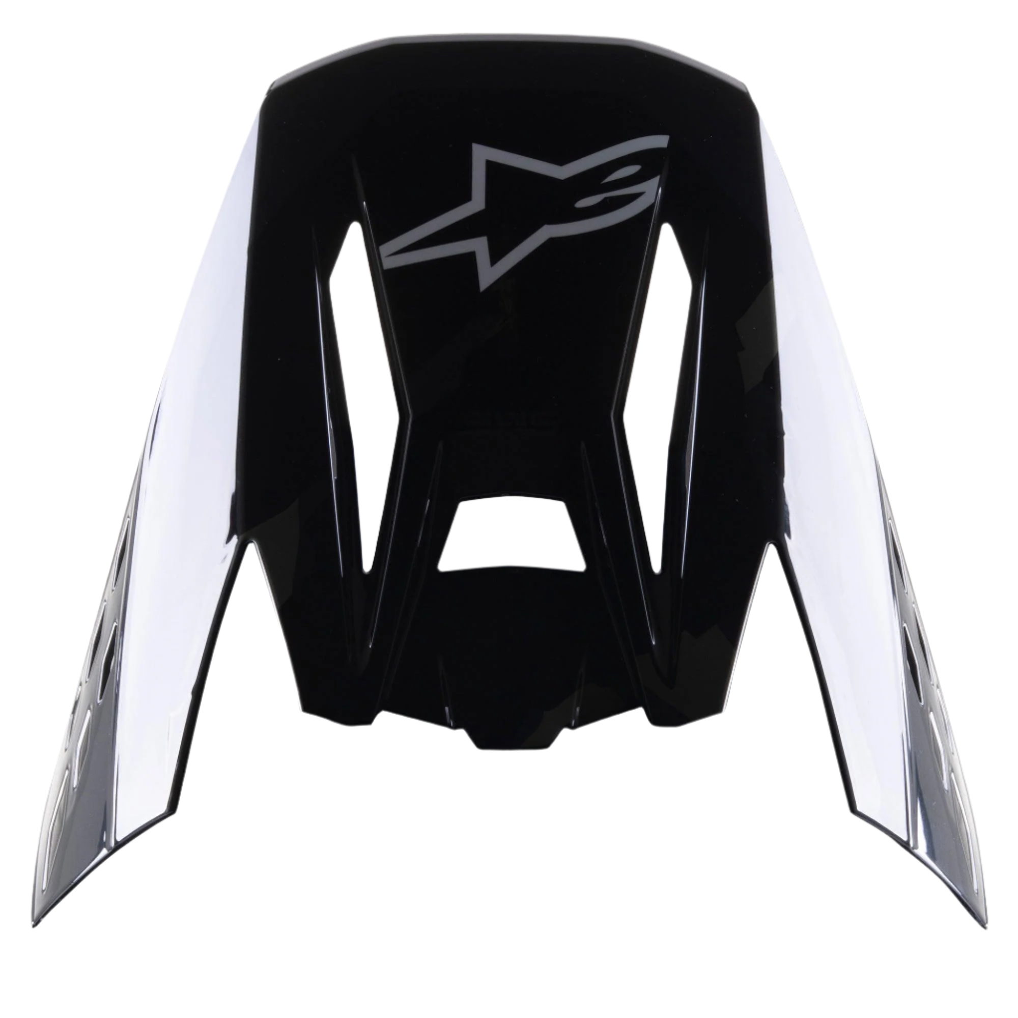 Alpinestars S-M5 Rover vizier, motocross helm accessoire, Black Anthracite Camo Glossy, glanzende zwarte afwerking met grijs ster-logo, aerodynamisch ontwerp met uitsparingen voor luchtstroom