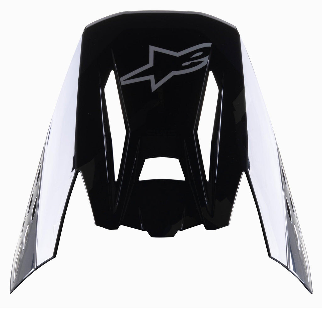 Alpinestars S-M5 Rover vizier, vervangend vizier voor motorcrosshelm, zwart antraciet camo glanzend, met grijs Alpinestars-logo, hoekig ontwerp met camouflage-accenten aan de zijkant, vervangingsonderdeel voor off-road racehelmen