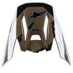 Alpinestars S-M5 Rover Vizier, vervangende helmklep, Sand Tangerine Camo Glossy, bruine basis met zwarte camouflage-accenten, voorzien van Alpinestars-logo en SM5-branding, hoekig ontwerp voor motorcrosshelmen