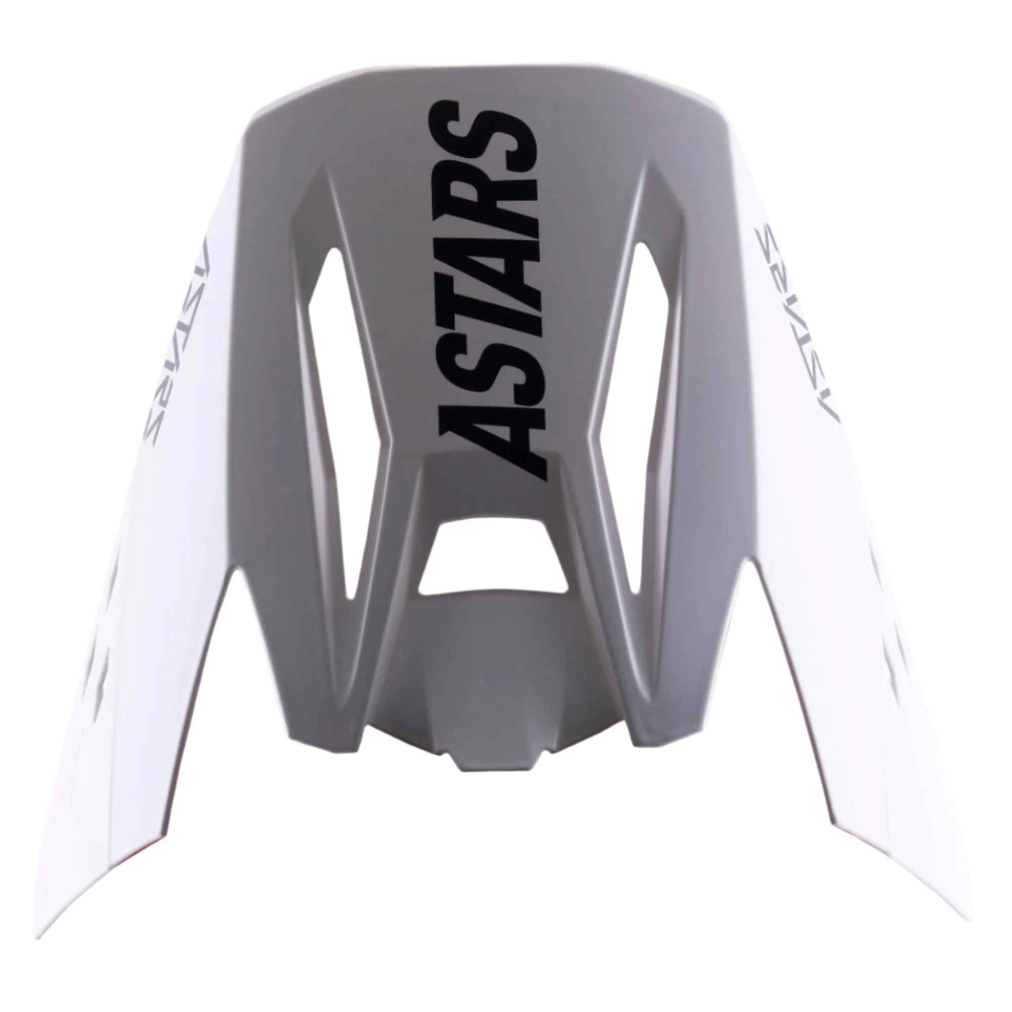Alpinestars S-M5 Rayon Vizier, vervangende klep voor motorcrosshelm, mat zwart en grijs, voorzien van opvallende zwarte ASTARS-branding op de bovenkant en zijkanten, duurzame kunststof constructie met aerodynamische uitsparingen voor off-road rijden