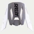 Alpinestars S-M5 Rayon Vizier, vervangende motocross helmklep, grijs met opvallende zwarte ASTARS-branding op de boven- en zijkanten, matte afwerking, hoekig ontwerp met ventilatieopeningen voor off-road prestaties