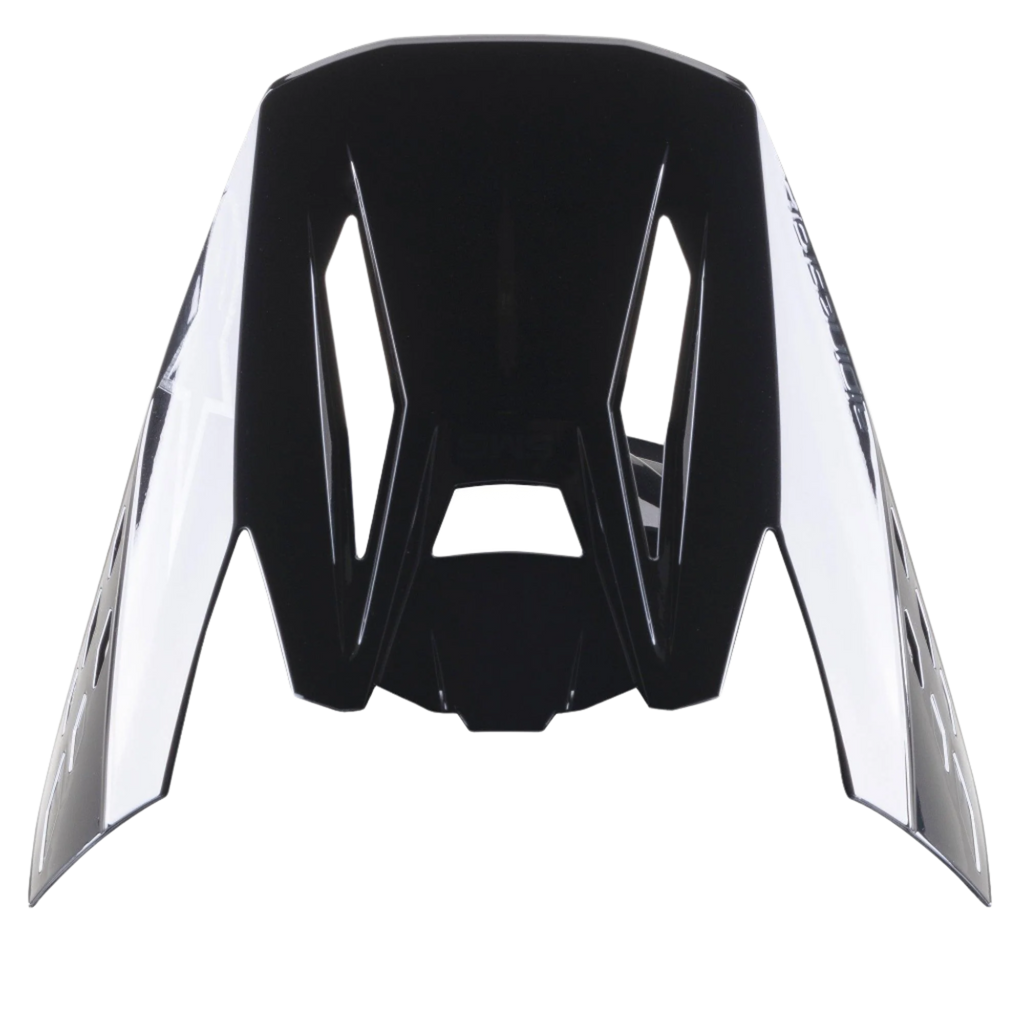 Alpinestars S-M5 Scout vizier, zwart zilver glanzende reserveklep voor motorcrosshelmen, aerodynamisch ontwerp met branding aan de zijkant en ventilatieopeningen, hoogglans afwerking