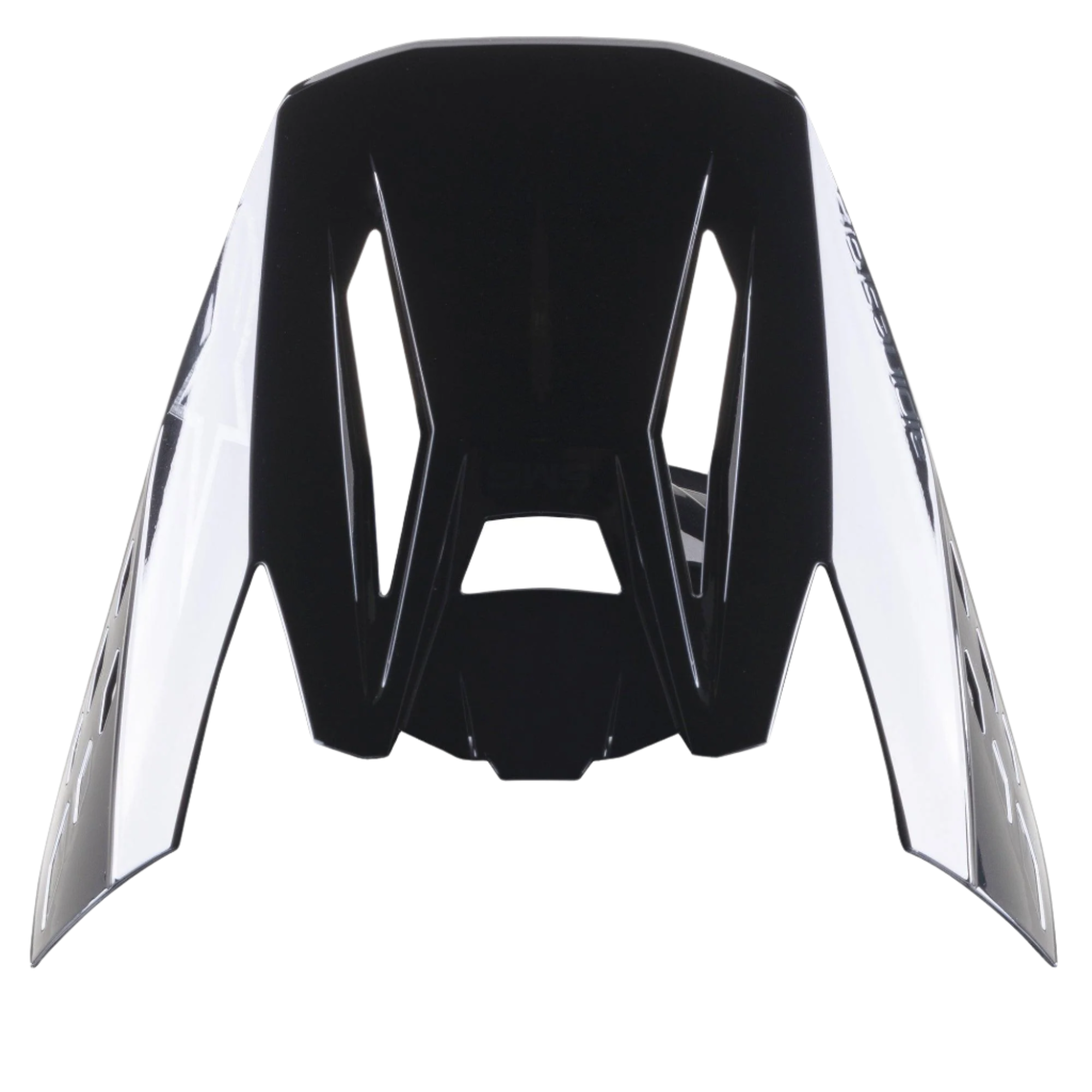 Alpinestars S-M5 Scout vizier, zwart zilver glanzende reserveklep voor motorcrosshelmen, aerodynamisch ontwerp met branding aan de zijkant en ventilatieopeningen, hoogglans afwerking