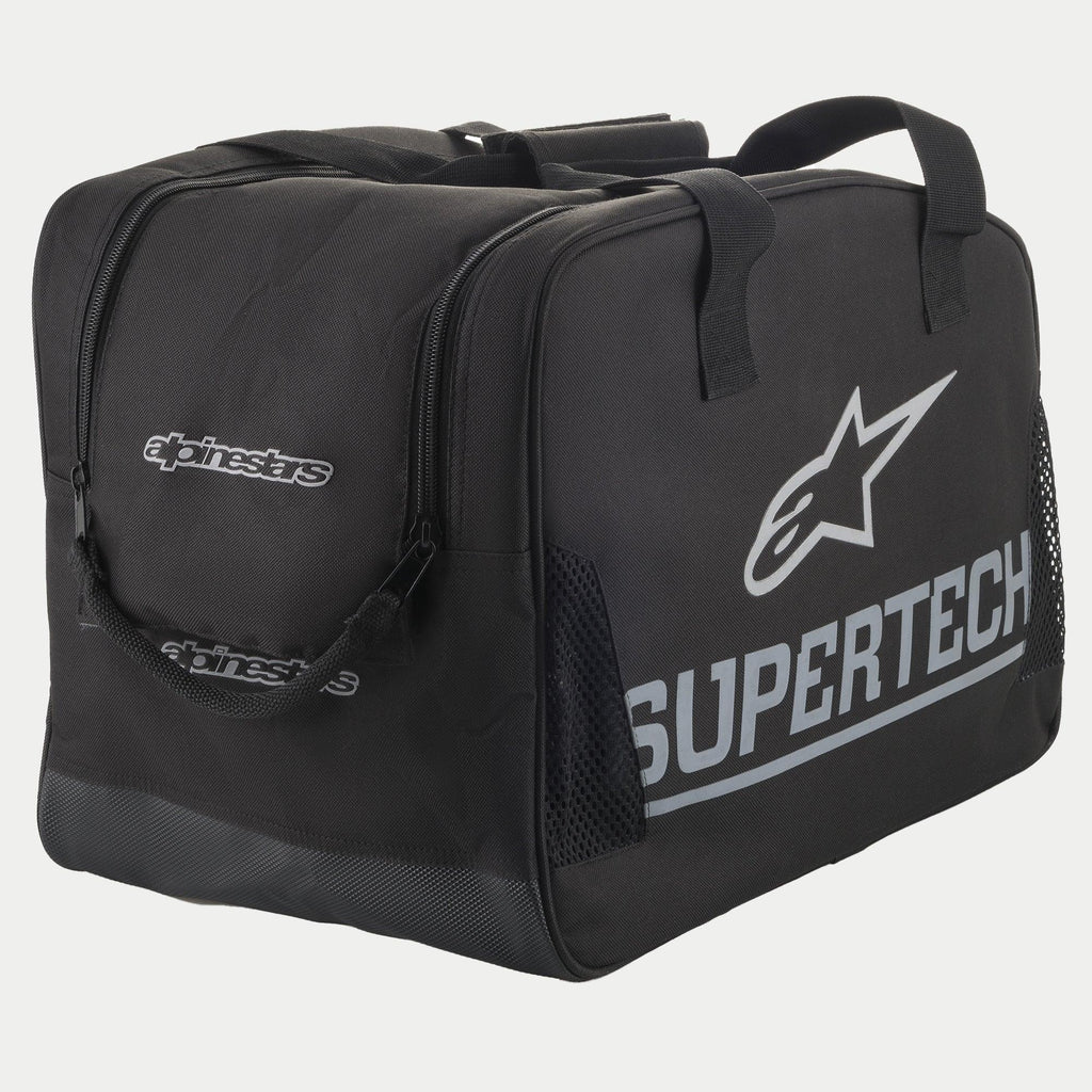 Alpinestars S M 10 Semi Rigid Tas, halfstijve helmleertas voor motorhelmen, zwart en wit, met Supertech-logo en groot A-sterlogo, duurzame beschermende opbergtas