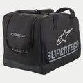 Alpinestars S M 10 Semi Rigid Tas, halfstijve helmleertas voor motorhelmen, zwart en wit, met Supertech-logo en groot A-sterlogo, duurzame beschermende opbergtas
