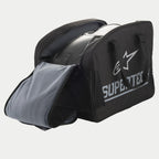 Alpinestars Supertech semi-rigide helmopbergtas, zwarte semi-rigide beschermende motorhelmopbergtas met een groot zilveren logo en zachte binnenvoering