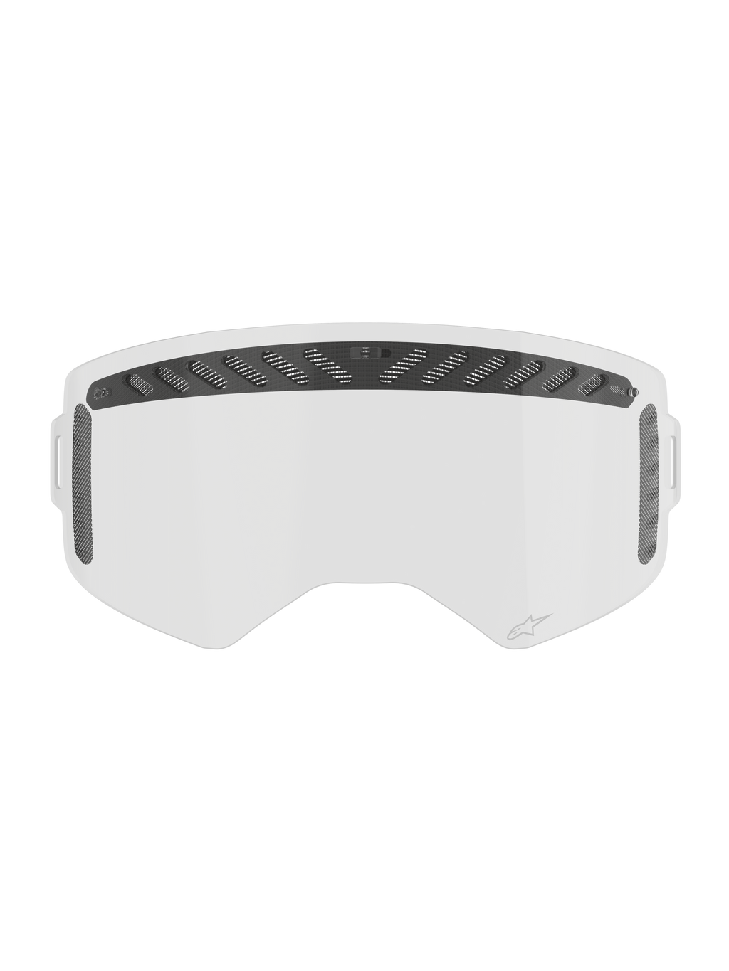 Alpinestars Supertech Modulator Vented Lens, clear anti-fog MX replacement with black impact-resistant polycarbonate.