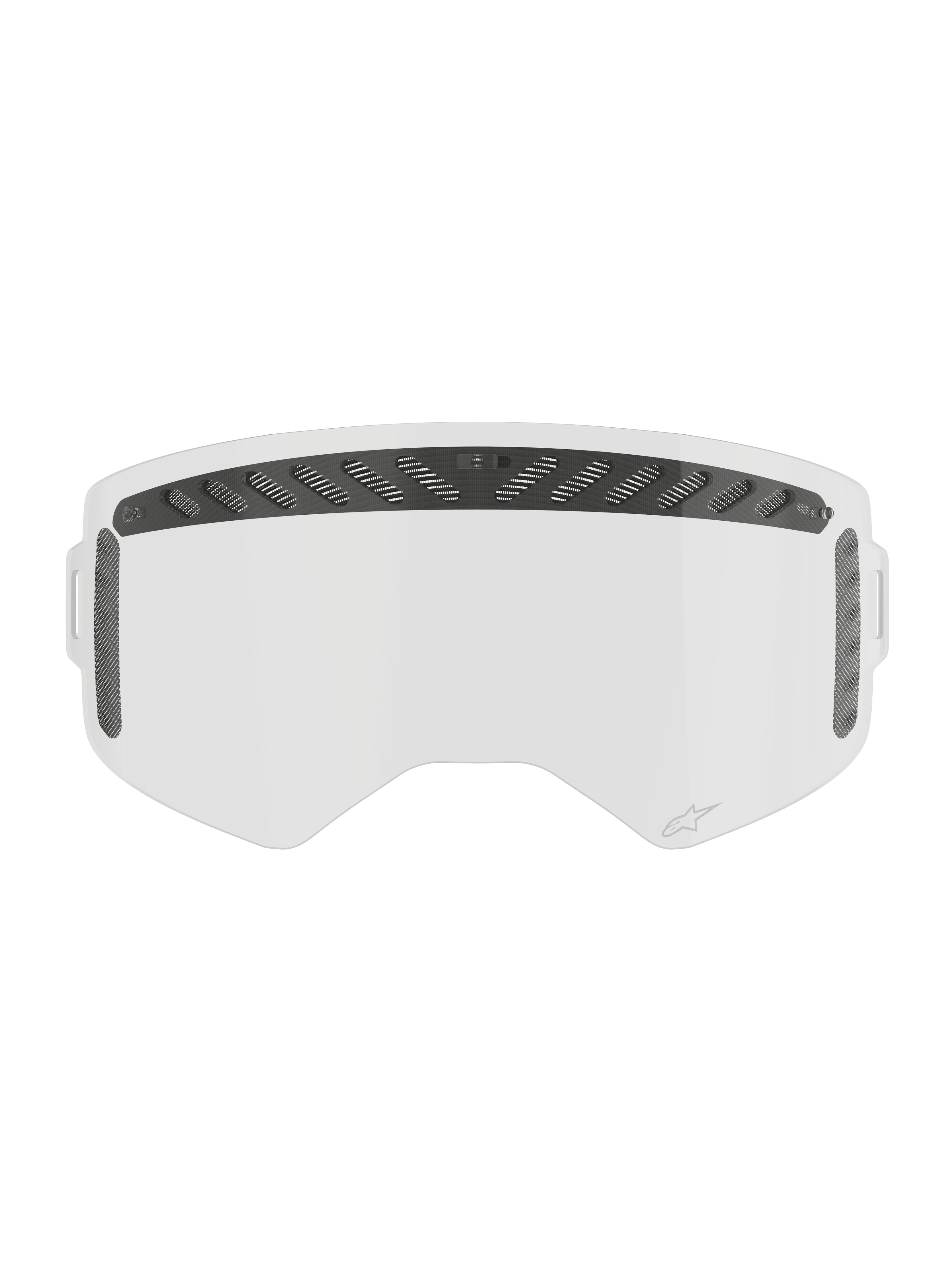 Alpinestars Supertech Modulator Vented Lens, clear anti-fog MX replacement with black impact-resistant polycarbonate.