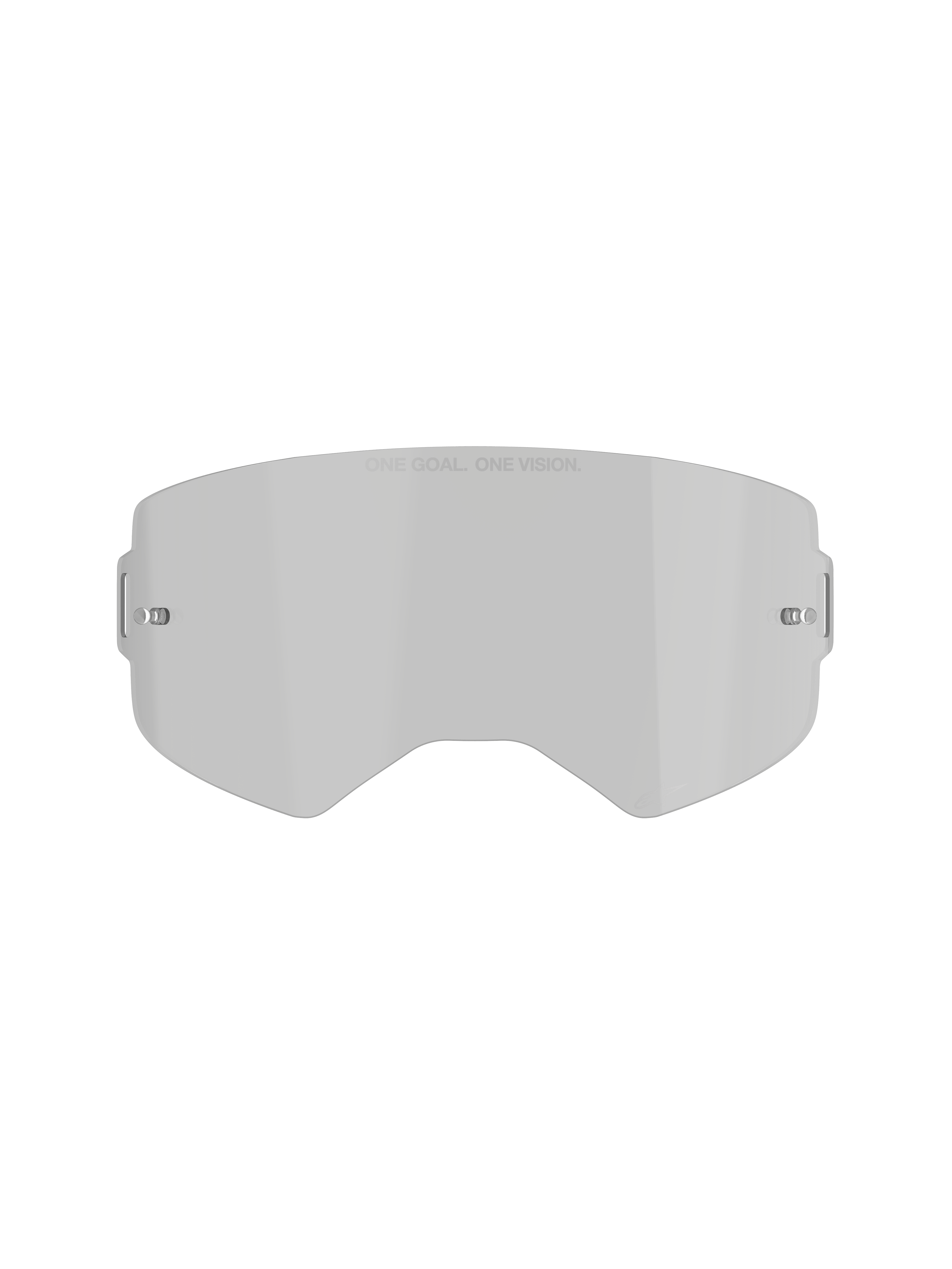 Alpinestars Supertech Smoke Lens, vervangende lens voor crossbril, medium rookgrijze tint, voorzien van 'ONE GOAL. ONE VISION.' tekst, gebogen polycarbonaat ontwerp met ingebouwde tear-off pinnen, off-road en motorcross accessoire