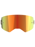 Alpinestars Supertech Mirror Lens, vervangende lens voor motorcrossbril, Mirror Red met oranje en geel kleurverloop, voorzien van "ONE GOAL. ONE VISION." tekst, ingebouwde tear-off pinnen en reflecterende afwerking voor off-road racen