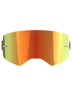 Alpinestars Supertech Mirror Lens, vervangende lens voor motorcrossbril, Mirror Red met oranje en geel kleurverloop, voorzien van "ONE GOAL. ONE VISION." tekst, ingebouwde tear-off pinnen en reflecterende afwerking voor off-road racen