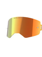 Alpinestars Supertech Mirror Lens, vervangingsaccessoire voor crossbrillen, Mirror Red met oranje en geel kleurverloop, voorzien van 'ONE GOAL. ONE VISION.' tekst en Alpinestars-logo, reflecterende afwerking met tear-off pinnen voor motorcross