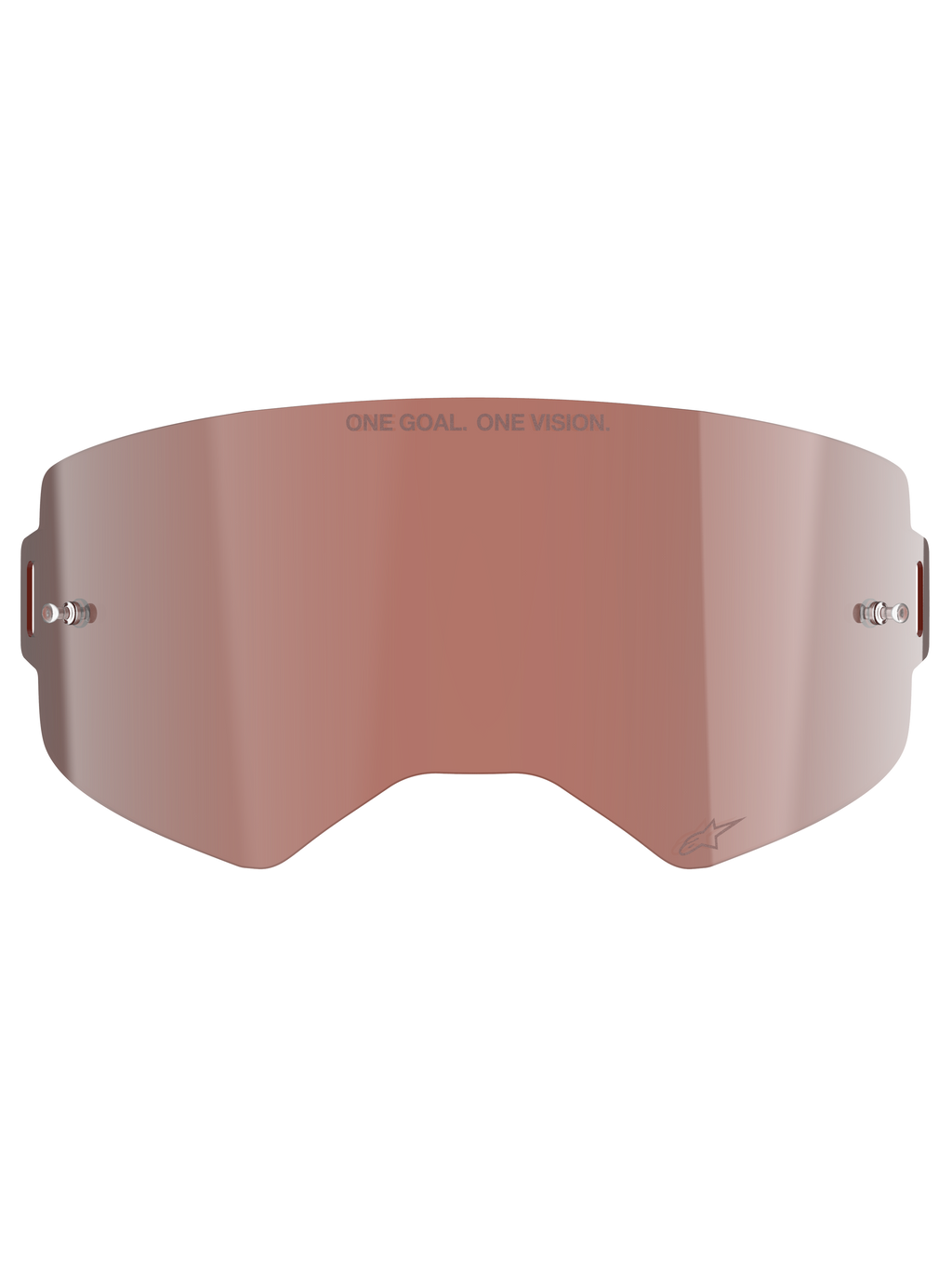 Alpinestars Supertech Mirror Lens, vervangingslens voor motorcrossbril, Mirror Silver met roodbruine Absolute Vision™ tint, reflecterend oppervlak met geïntegreerde tear-off posts, 'ONE GOAL. ONE VISION.' gravure en Alpinestars-logo