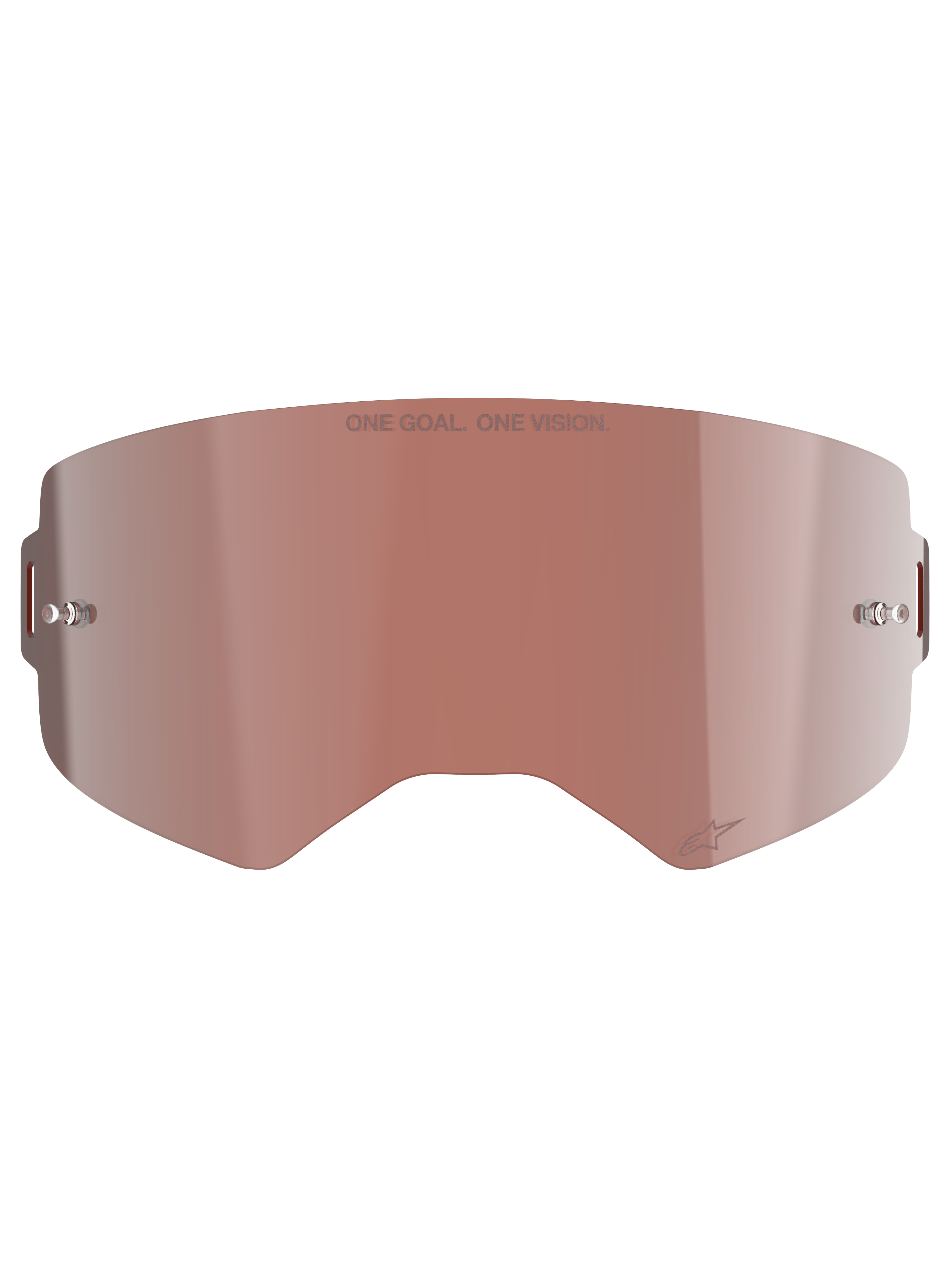 Alpinestars Supertech Mirror Lens, vervangingslens voor motorcrossbril, Mirror Silver met roodbruine Absolute Vision™ tint, reflecterend oppervlak met geïntegreerde tear-off posts, 'ONE GOAL. ONE VISION.' gravure en Alpinestars-logo
