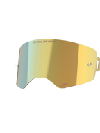 Alpinestars Supertech Spiegellens, Mirror Gold, reflecterende vervangende brillens met geïntegreerde tear-off posts en 'ONE GOAL. ONE VISION.' tekst, hoogwaardig motorcross accessoire.