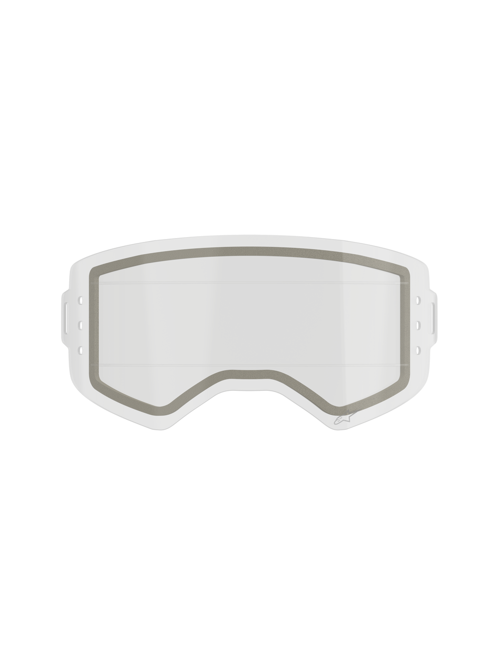 Alpinestars Supertech Dual Pane Roll Off Lens, vervangingslens voor motorcrossbrillen, transparant, dubbelgelaagde constructie met een zichtbare grijze neopreen afdichting en inkepingen aan de zijkant voor roll-off film, transparant slagvast polycarbonaat