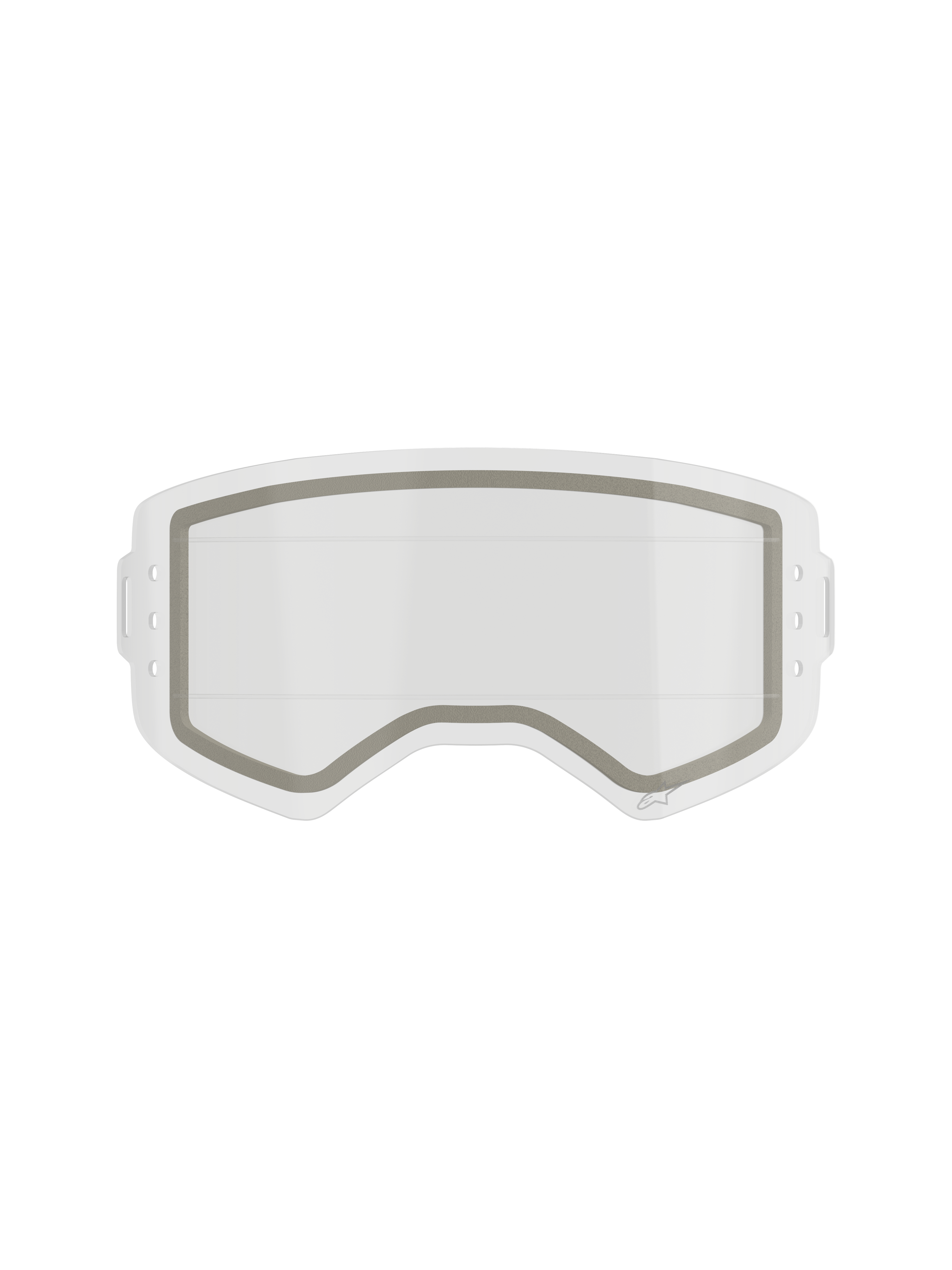 Alpinestars Supertech Dual Pane Roll Off Lens, vervangingslens voor motorcrossbrillen, transparant, dubbelgelaagde constructie met een zichtbare grijze neopreen afdichting en inkepingen aan de zijkant voor roll-off film, transparant slagvast polycarbonaat