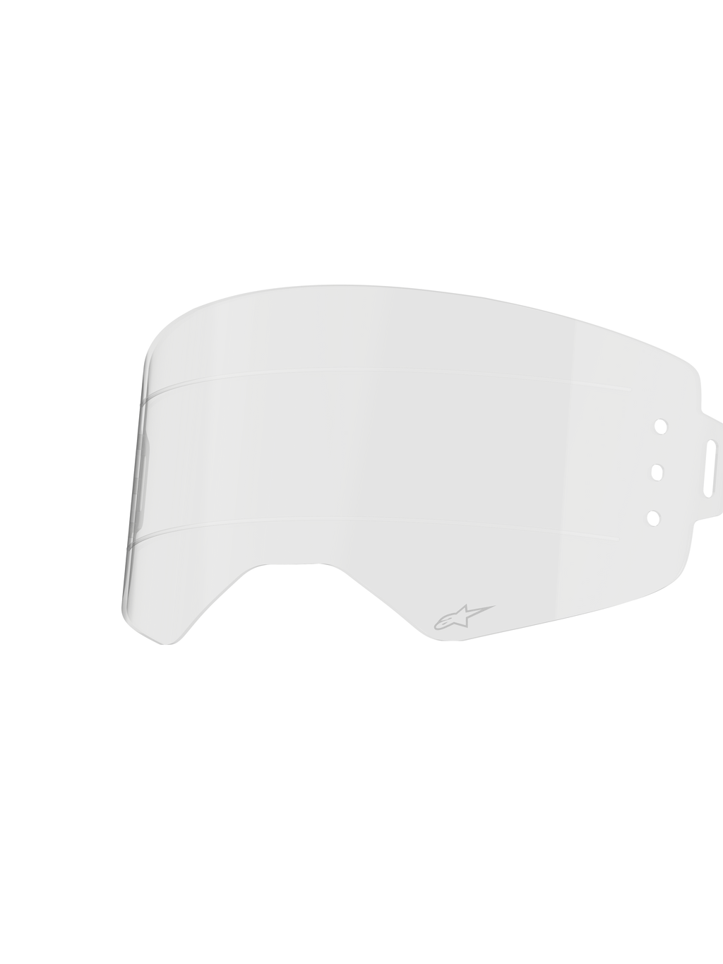 Alpinestars Supertech Roll Off-lens, helder brilaccessoire, transparant spuitgegoten polycarbonaat met horizontale glide lines, voorzien van klein Alpinestars-logo, officieel vervangingsonderdeel voor Supertech Wide Vision-brillen