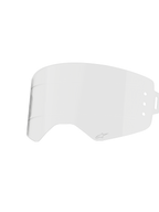 Alpinestars Supertech Roll Off-lens, helder brilaccessoire, transparant spuitgegoten polycarbonaat met horizontale glide lines, voorzien van klein Alpinestars-logo, officieel vervangingsonderdeel voor Supertech Wide Vision-brillen