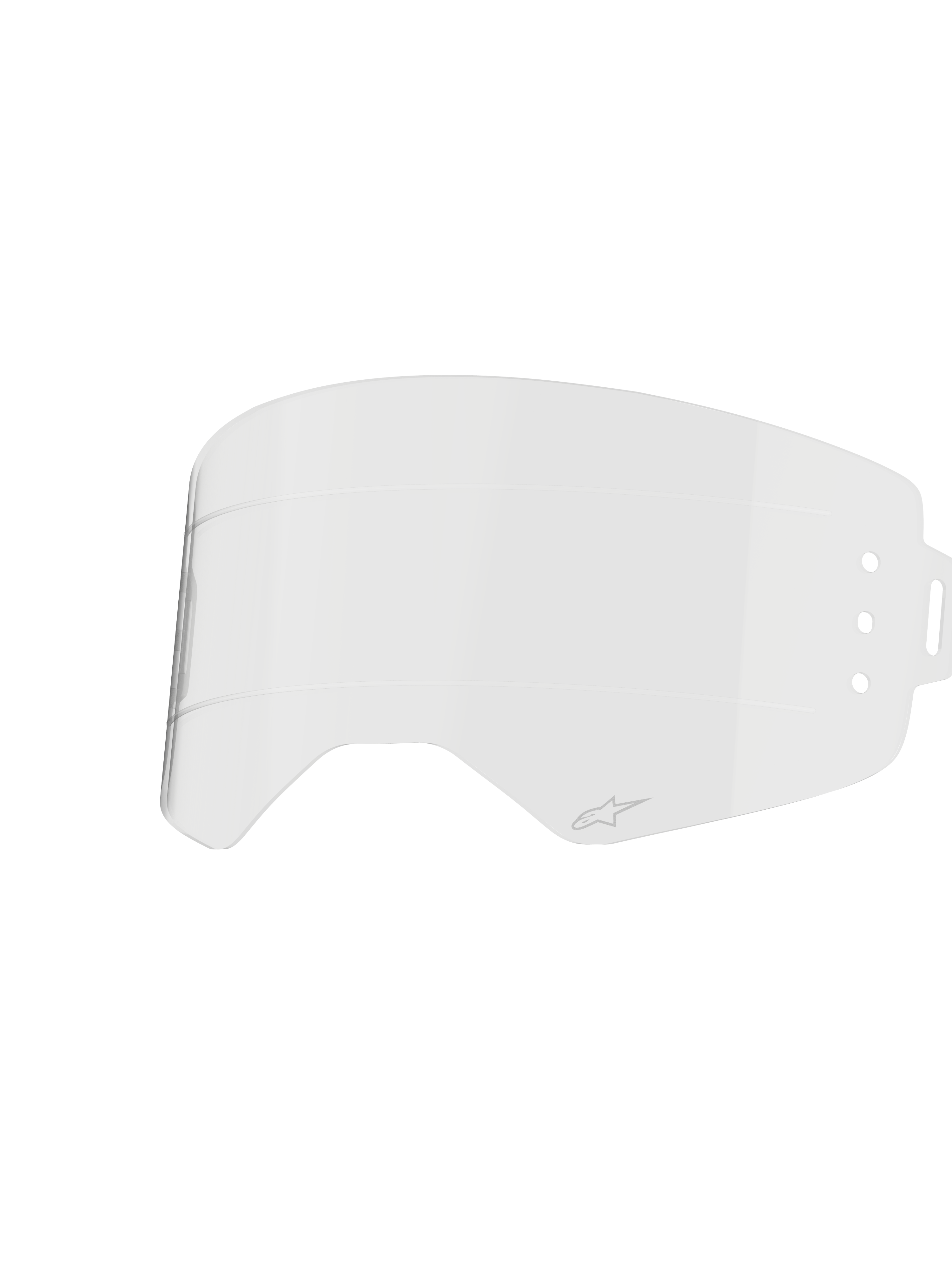 Alpinestars Supertech Roll Off-lens, helder brilaccessoire, transparant spuitgegoten polycarbonaat met horizontale glide lines, voorzien van klein Alpinestars-logo, officieel vervangingsonderdeel voor Supertech Wide Vision-brillen