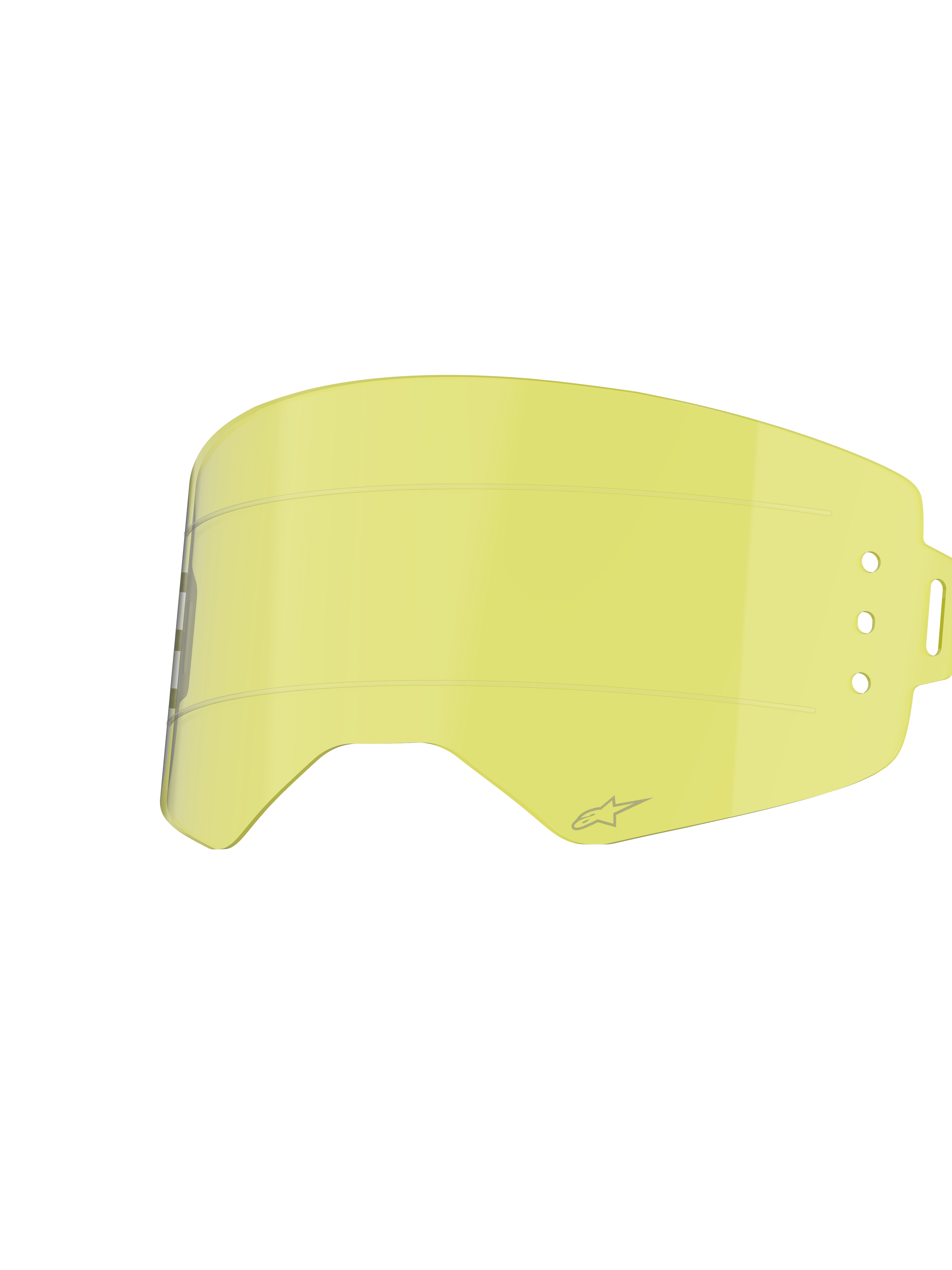 Alpinestars Supertech Roll Off Lens, motorcross bril accessoire, helder geel, met horizontale glide lines en zijdelingse bevestigingspunten voor roll-off systemen, gebogen slagvast polycarbonaat ontwerp