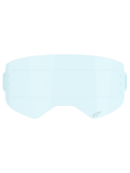 Alpinestars Supertech Roll Off-lens, accessoire voor motorcrossbrillen, helder blauw, transparante lichtblauwe polycarbonaat lens met horizontale glide lines voor soepele filmbeweging en montageopeningen aan de zijkant voor roll-off systemen.