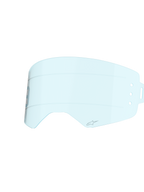 Alpinestars Supertech Wide Vision Roll-Off lens, Clear Blue tint, spuitgegoten polycarbonaat constructie, met horizontale siliconen glijlijnen en A-star logo, vervangingslens voor motorcrossbrillen ontworpen voor off-road zichtbaarheid