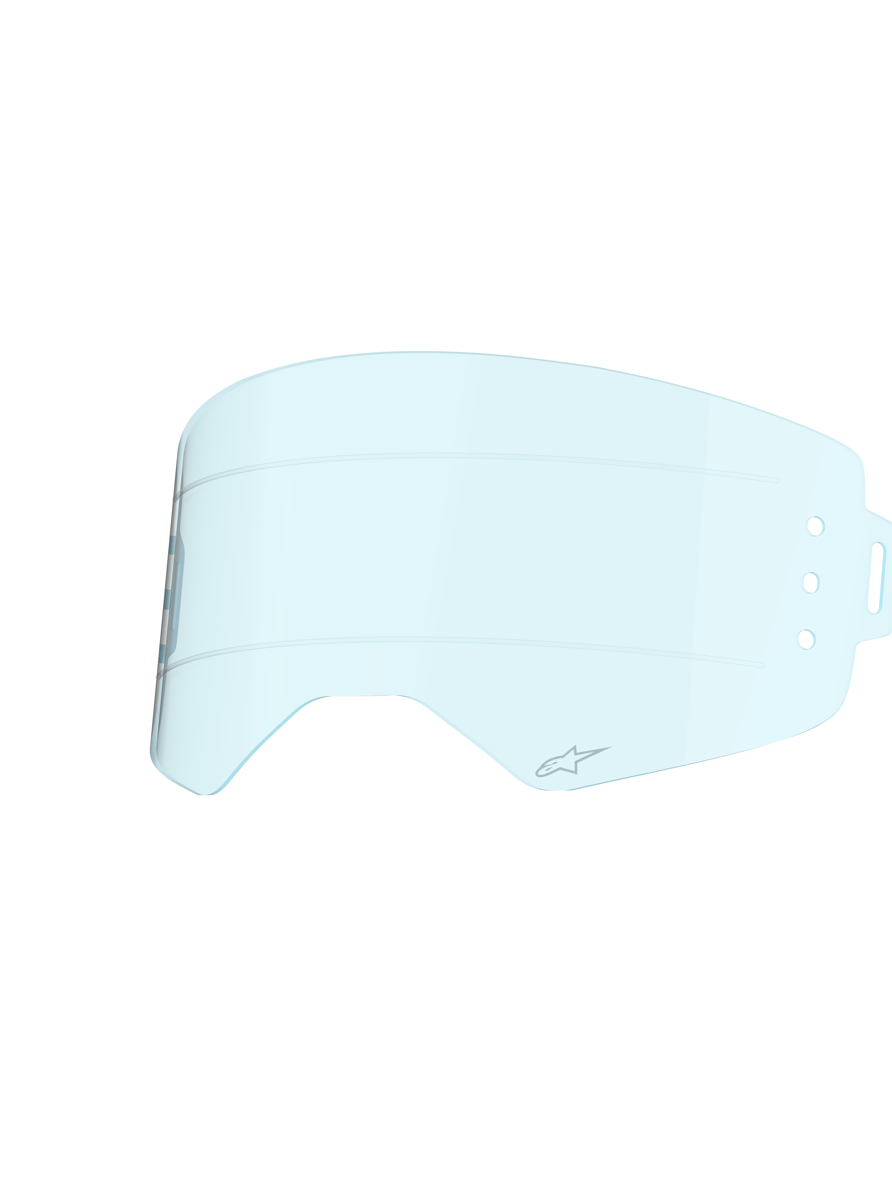 Alpinestars Supertech Wide Vision Roll-Off lens, Clear Blue tint, spuitgegoten polycarbonaat constructie, met horizontale siliconen glijlijnen en A-star logo, vervangingslens voor motorcrossbrillen ontworpen voor off-road zichtbaarheid