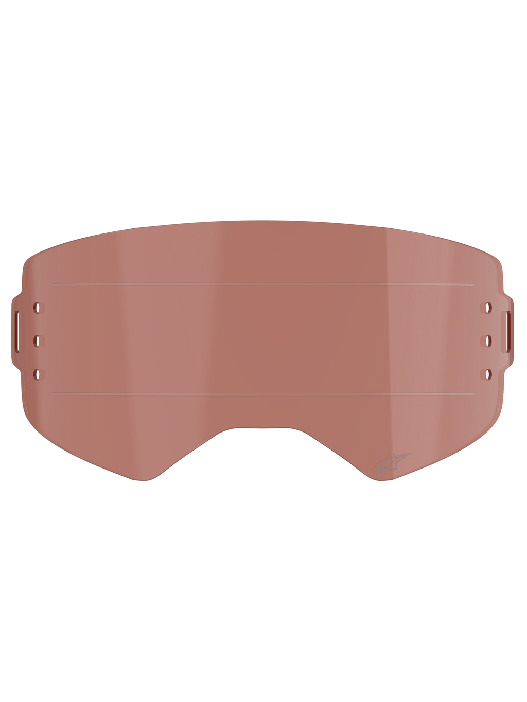 Alpinestars Supertech Wide Vision Roll-Off Lens, goggle accessoire, koper/roze tint, voorzien van horizontale glide lines en zijdelingse bevestigingspunten, slagvast polycarbonaat voor motocross en off-road gebruik.