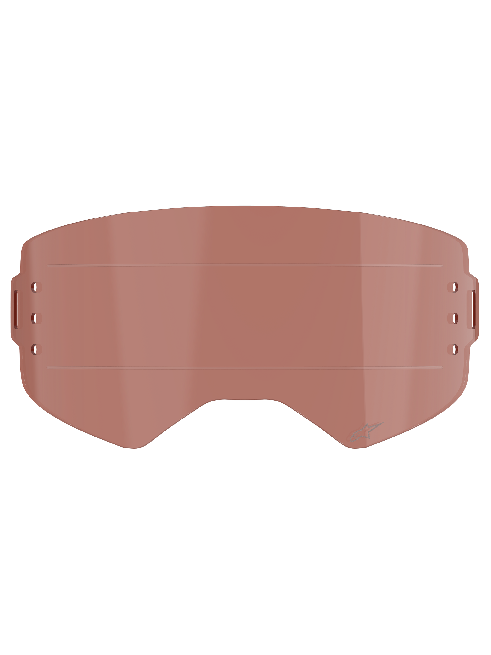 Alpinestars Supertech Wide Vision Roll-Off Lens, Goggle Accessory, Copper Rose tint, features horizontal glide lines and side mounting points, impact-resistant polycarbonate for motocross and off-road use.