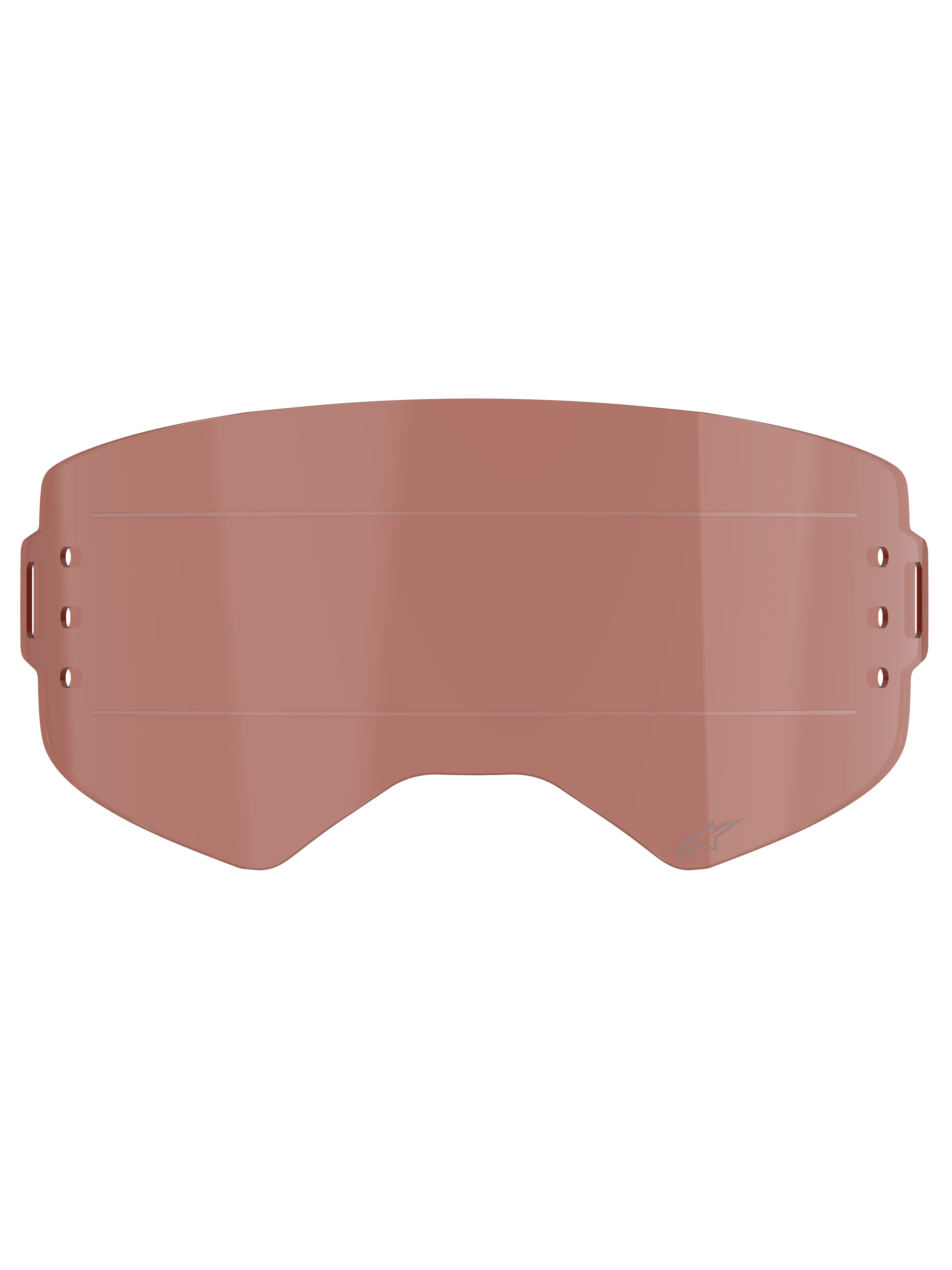 Alpinestars Supertech Wide Vision Roll-Off Lens, goggle accessoire, koper/roze tint, voorzien van horizontale glide lines en zijdelingse bevestigingspunten, slagvast polycarbonaat voor motocross en off-road gebruik.