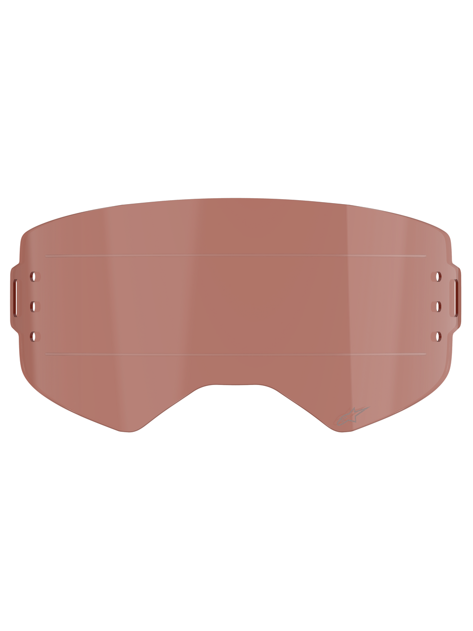 Alpinestars Supertech Wide Vision Roll-Off Lens, Goggle Accessory, Copper Rose tint, features horizontal glide lines and side mounting points, impact-resistant polycarbonate for motocross and off-road use.