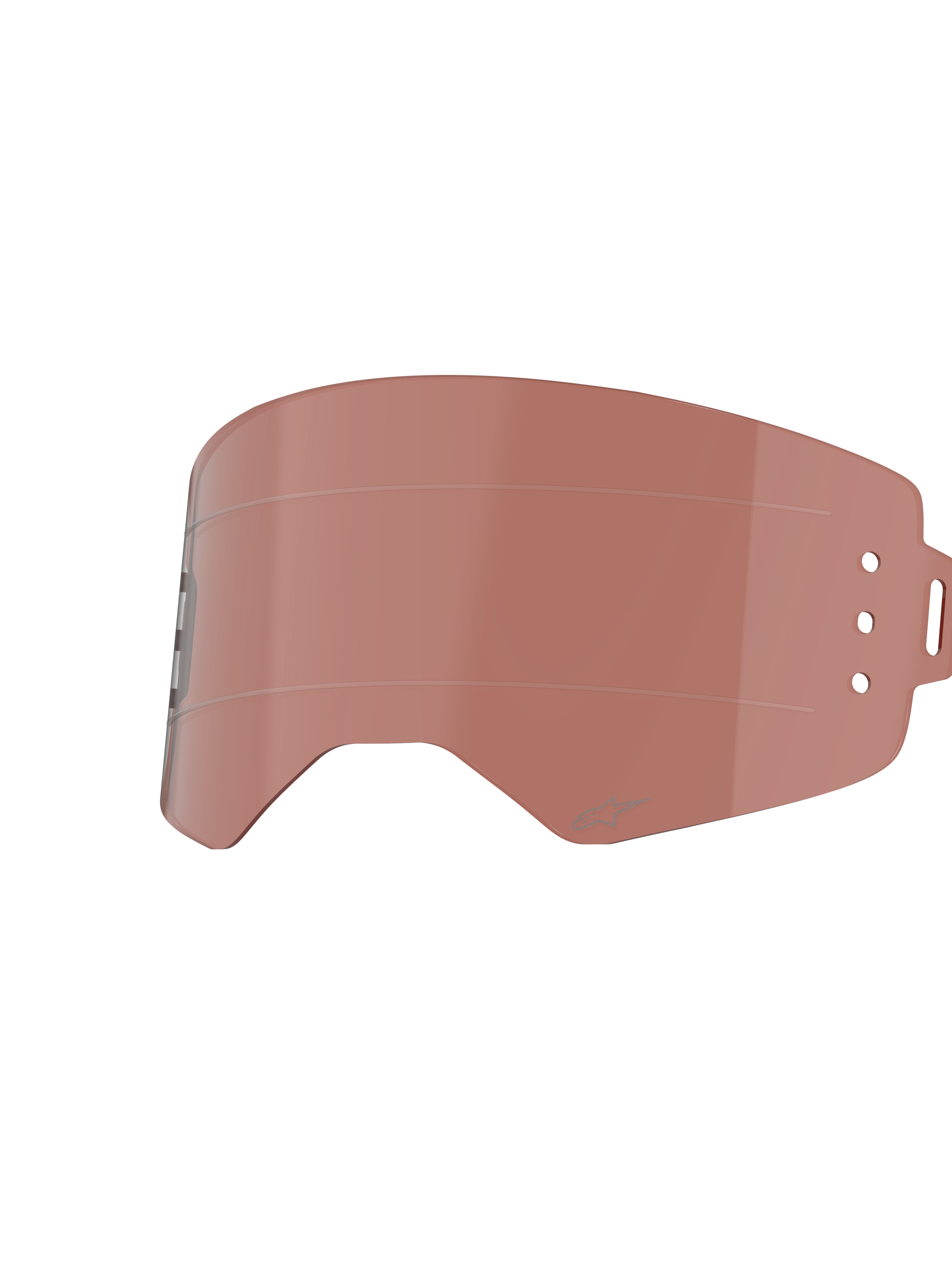 Alpinestars Supertech Roll-Off Lens, Copper Rose tint, replacement lens for motocross goggles, featuring horizontal glide lines and mounting holes for roll-off canisters, durable polycarbonate construction for off-road racing
