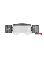 Alpinestars Supertech Roll Off Kit Wide Vision, motorcross bril-accessoire, transparante spuitgegoten lens met geïntegreerde rookkleurige roll-off canisters, voorzien van 'ONE GOAL. ONE VISION.' tekst op de moddervisor en een rode trekknop.