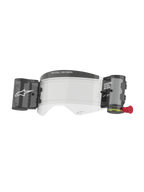 Alpinestars Supertech Roll Off Kit Wide Vision, accessoire voor motorcrossbrillen, transparante anticondenslens met geïntegreerd roll-off filmsysteem, zwarte canisters en rode treklip, voorzien van ONE GOAL ONE VISION-branding, slagvast polycarbonaat voor off-road racen