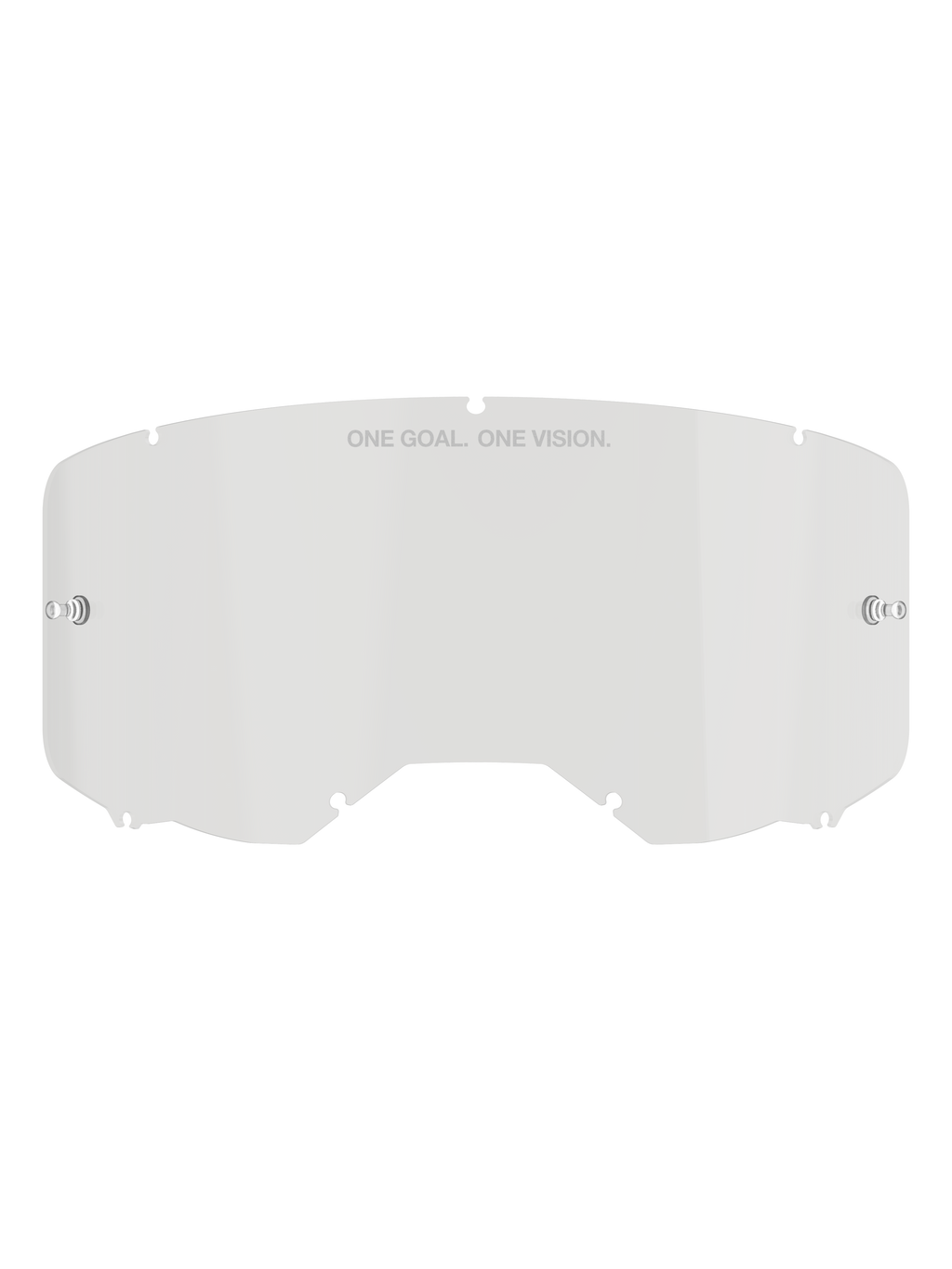 Alpinestars Vision 8-5-3 lens, heldere vervangingslens voor crossbril, polycarbonaat constructie met geïntegreerde tear-off posts en zevenpunts vergrendelingssysteem, voorzien van 'ONE GOAL. ONE VISION.' tekst, voor motorcross en off-road bescherming