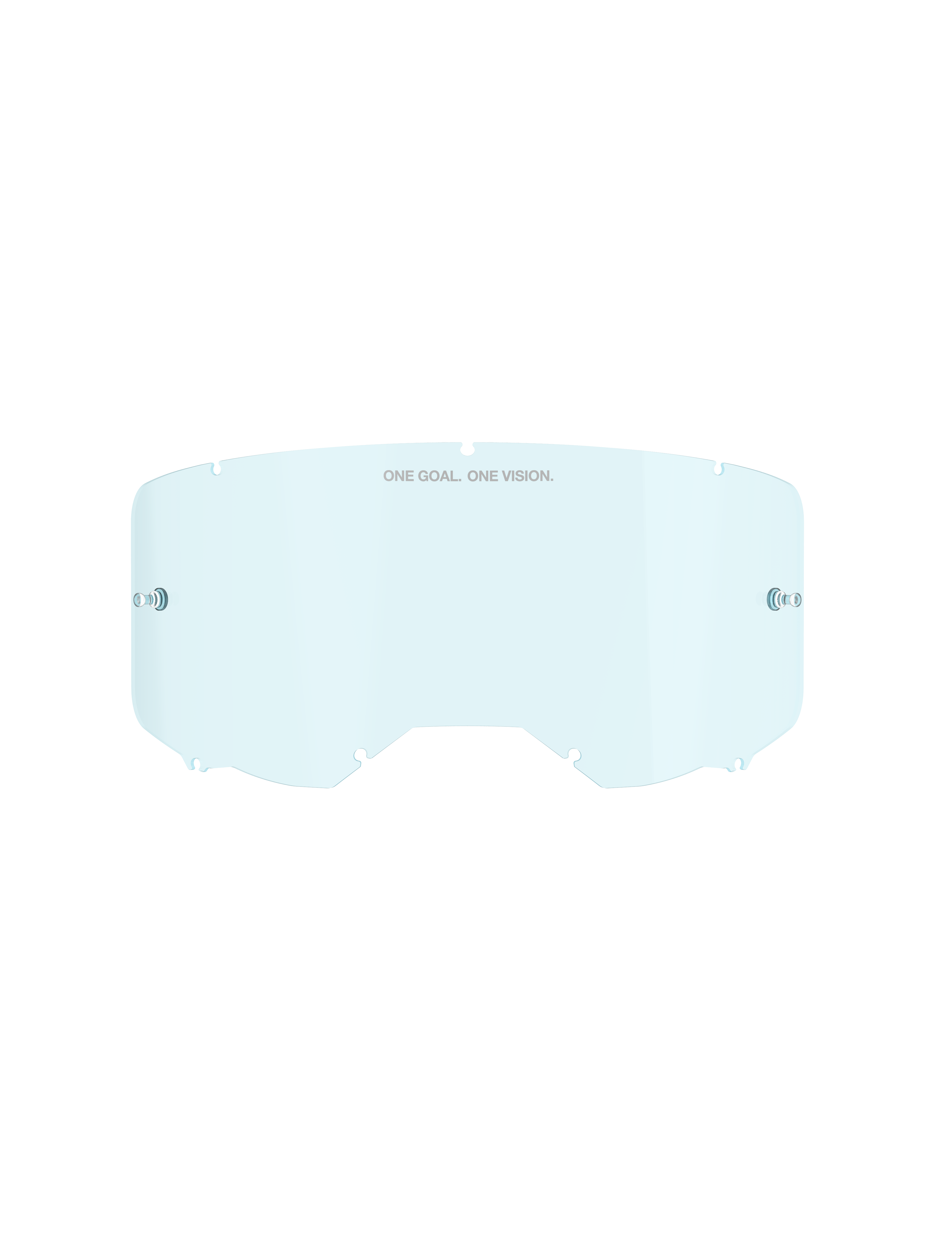 Alpinestars Vision 8-5-3 Smoke Lens, vervanglens voor crossbril, lichtblauwe semi-transparante tint, polycarbonaat constructie, gebogen ontwerp met "ONE GOAL ONE VISION" tekst, bevestigingspunten voor tear-offs